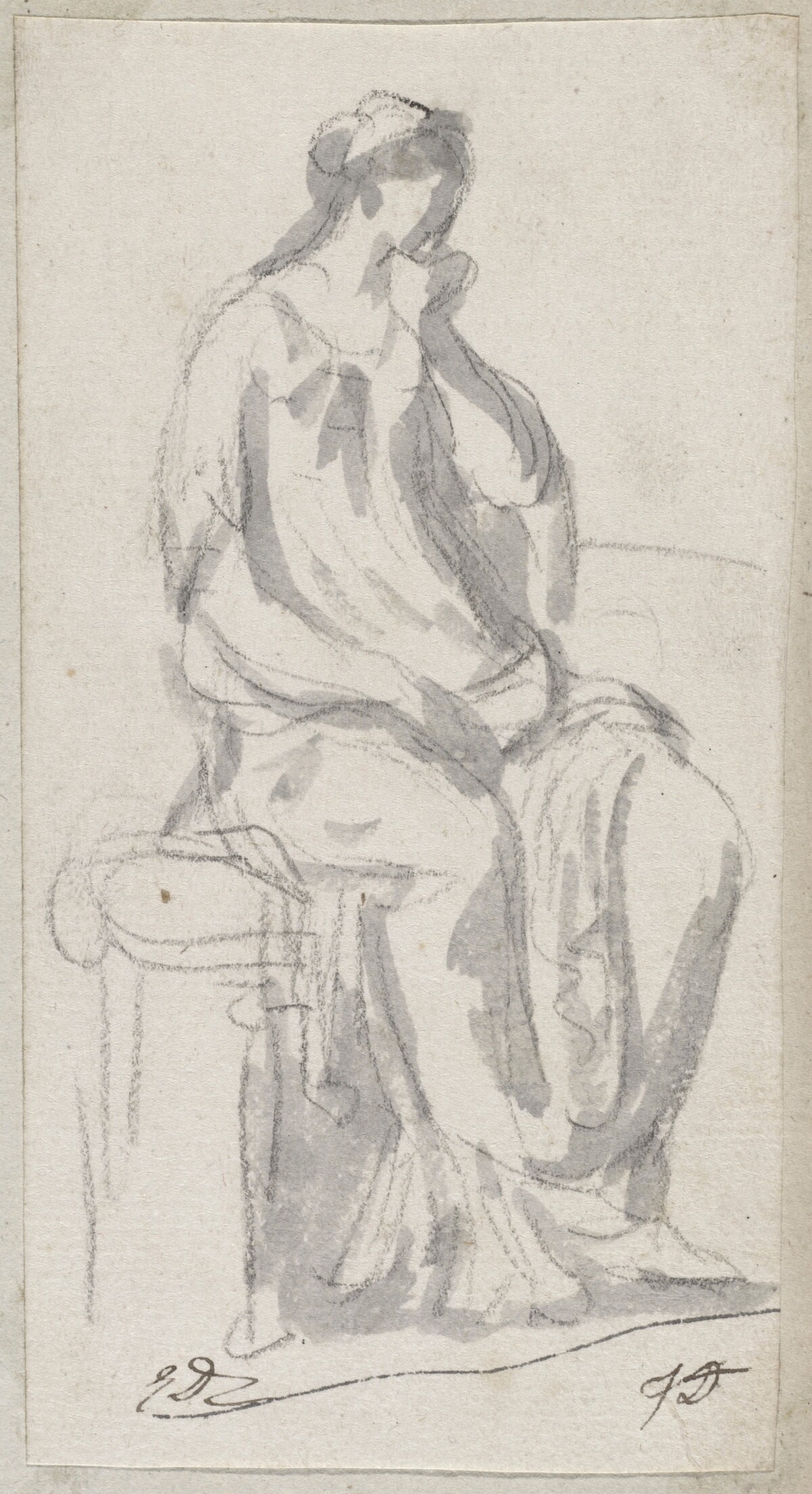 Classical Sculpture of a Pensive Woman by Jacques-Louis David