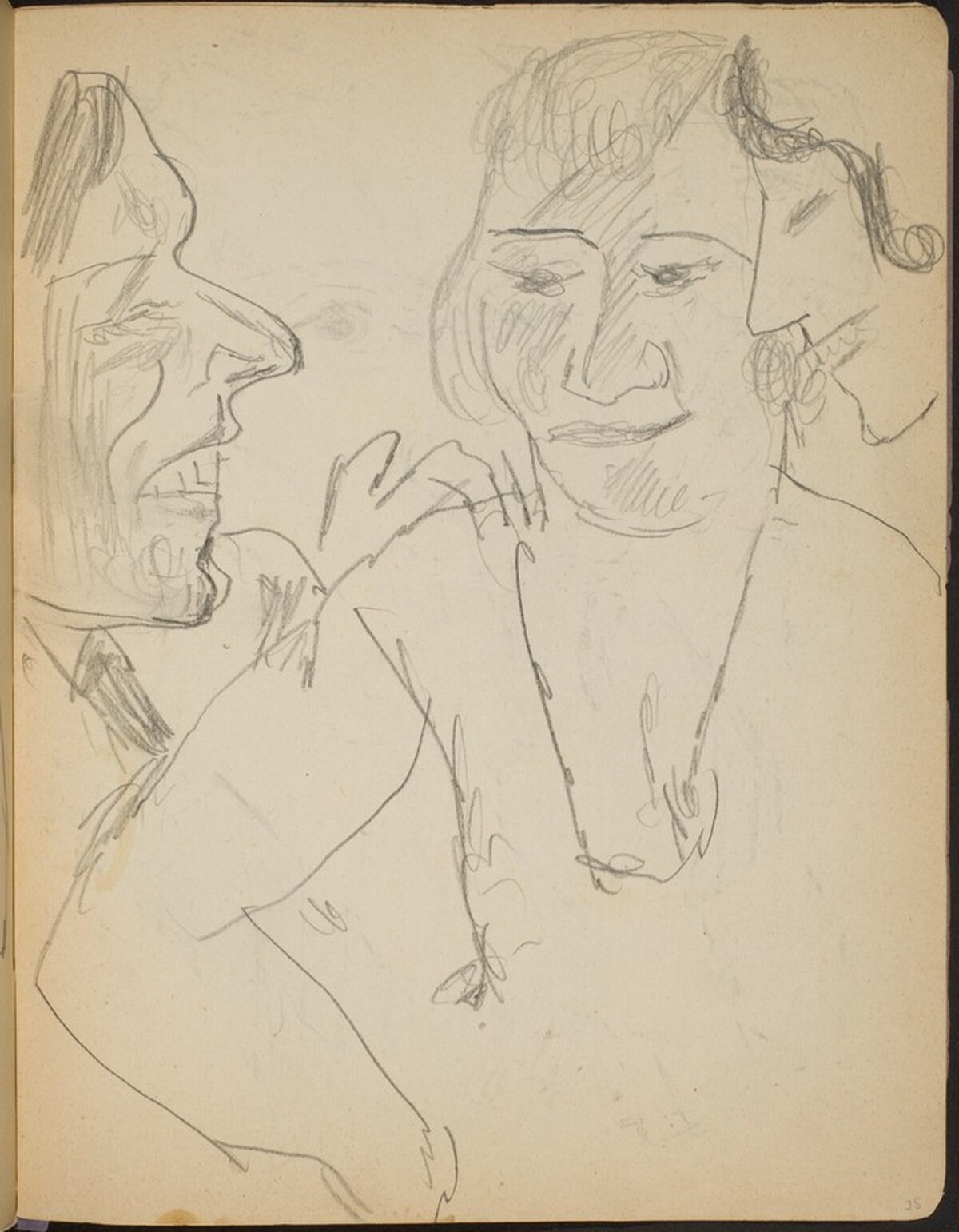 Mann im Gespräch mit zwei Frauen (Conversation of a Man with Two Ladies) [p. 25] by Max Beckmann