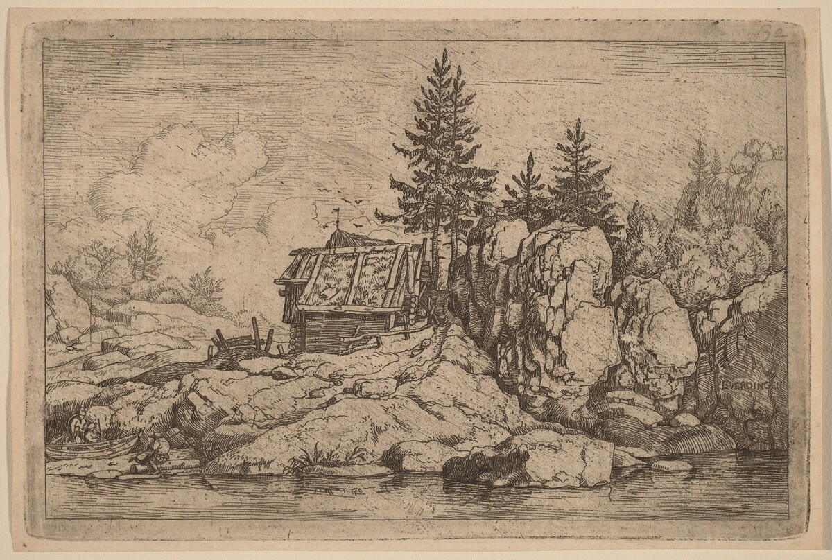 Two Fir Trees near Cottages by Allart van Everdingen