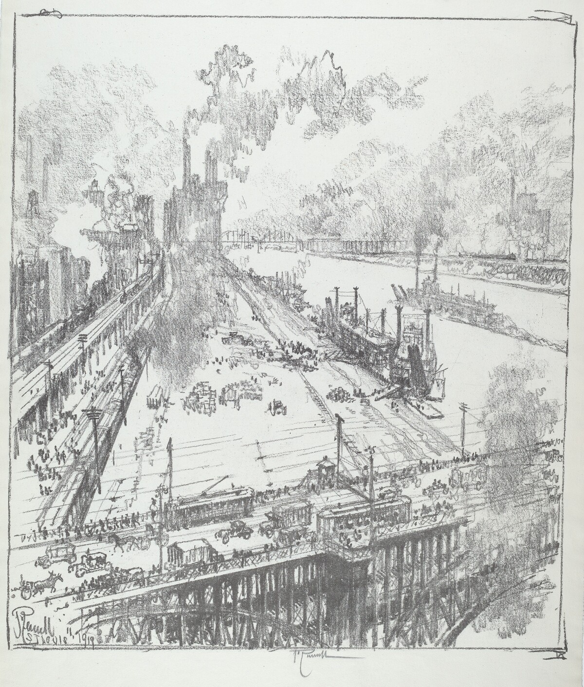 The Levee from Eads Bridge, St. Louis by Joseph Pennell