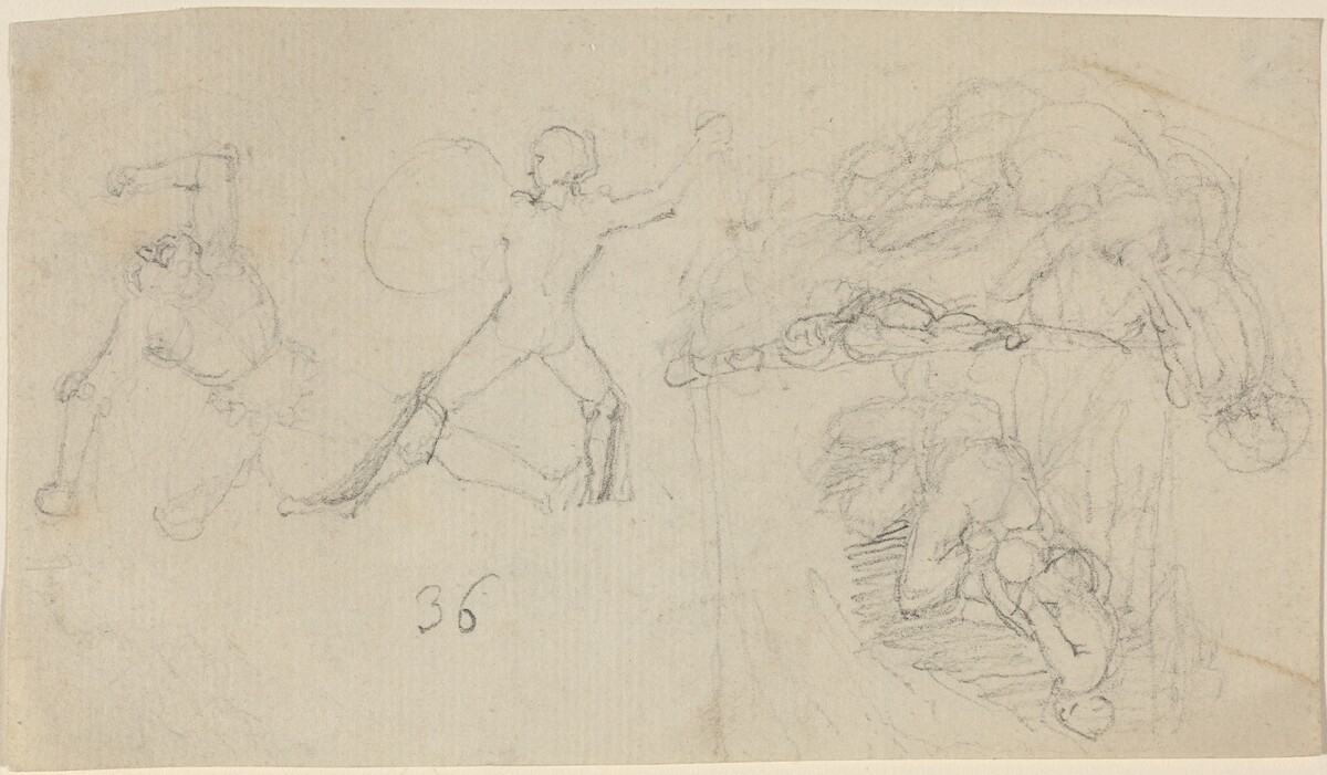 Sheet of Sketches, including Two Warriors Fighting by John Flaxman