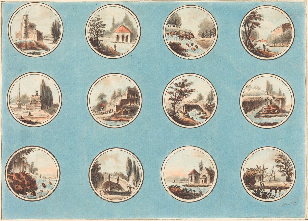 Twelve Roundels with Landscapes by Laurent Guyot after Jean Henry Alexandre Pernet