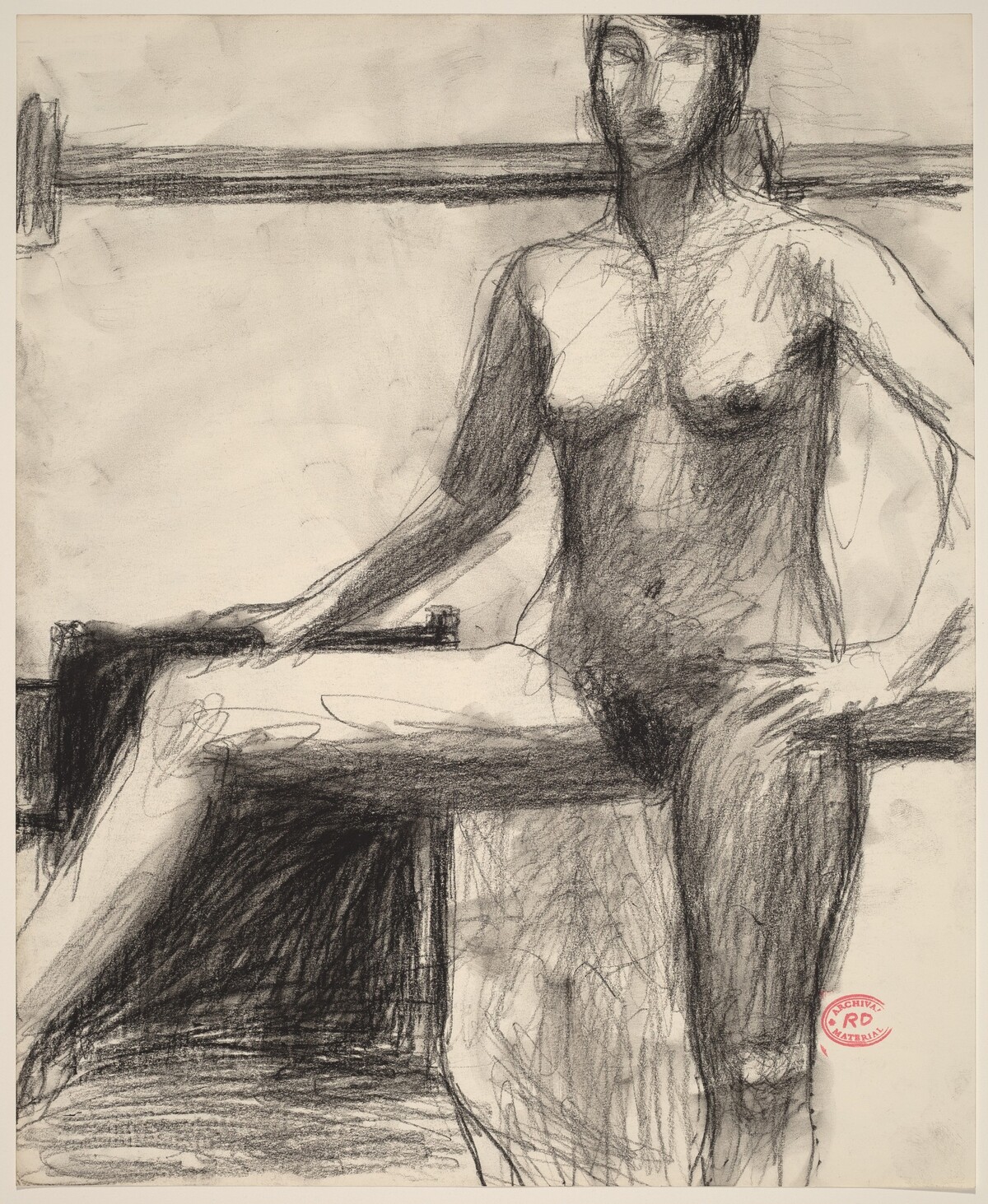 Untitled [standing female nude with right arm and leg on chair] by Richard Diebenkorn