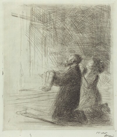 Lourdes, l'imploration devant la Grotte (4e planche) (Lourdes, Imploring before the Grotto) (fourth plate)