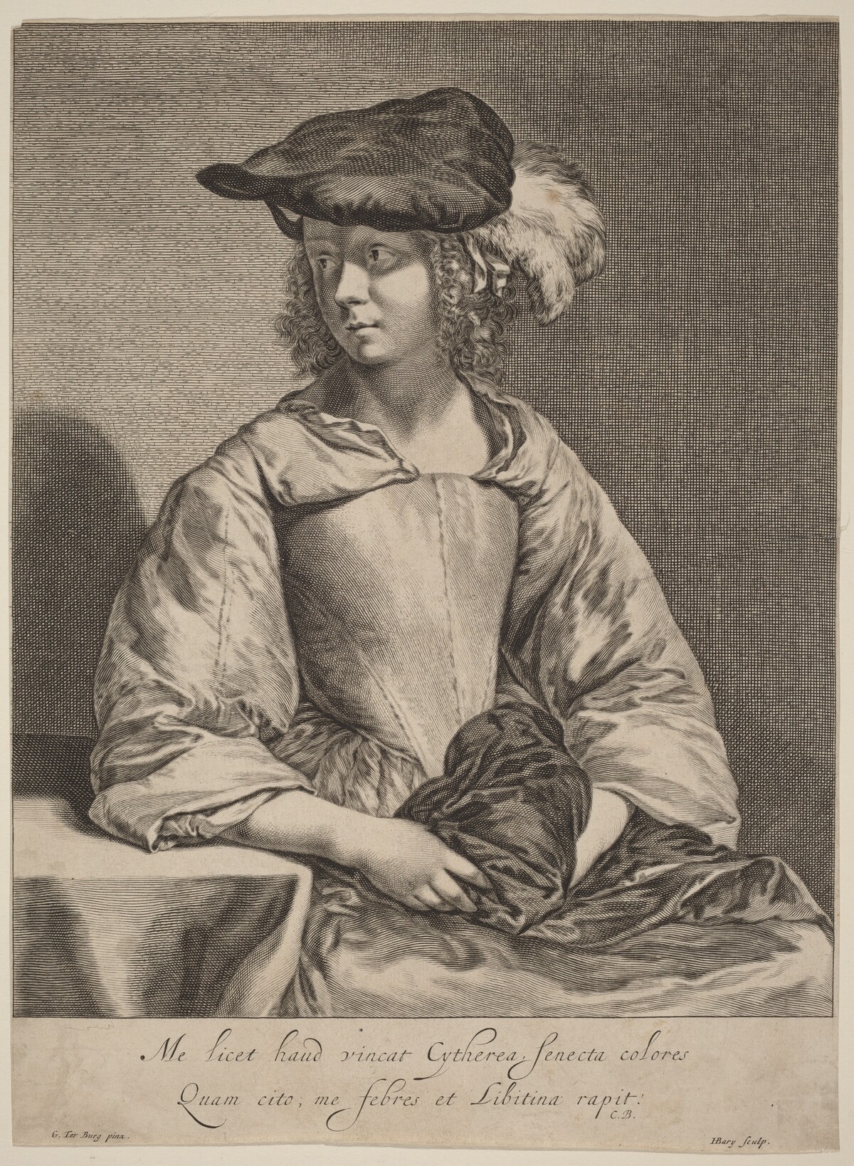 Girl in a Plumed Hat by Hendrick Bary after Gerard ter Borch the Younger