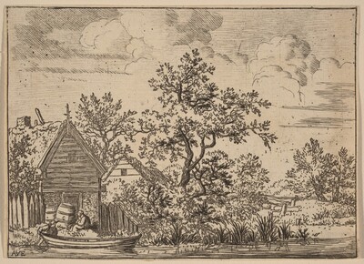 Two Casks in Front of a Cottage
