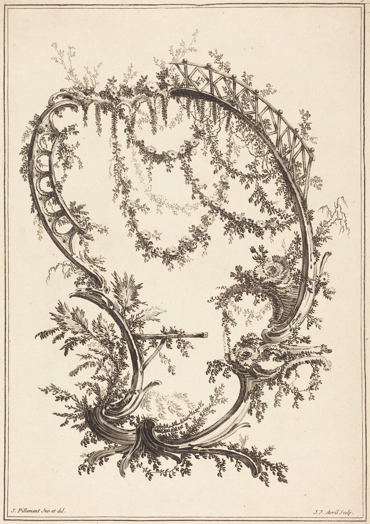 Ornament with a Strut and a Railing by Jean-Jacques Avril I after Jean-Baptiste Pillement