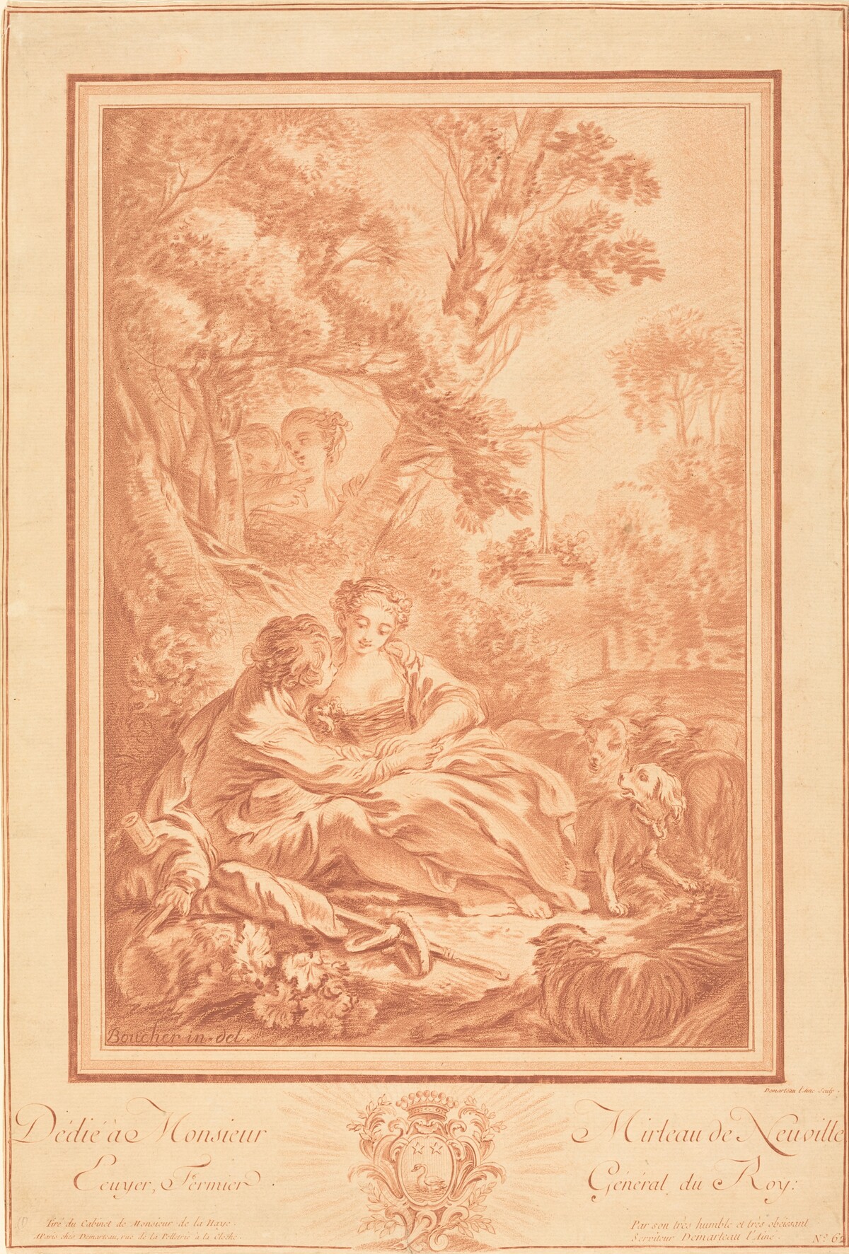 Two Lovers Seated at the Foot of a Large Tree, Surprised by Two Girls by Gilles Demarteau, the Elder after François Boucher