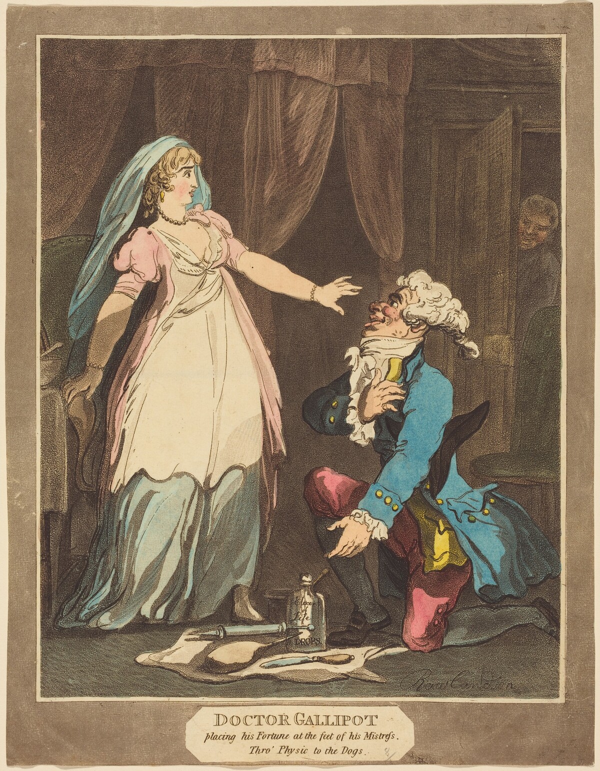 Doctor Gallipot placing his Fortune at the feet of his Mistress by Thomas Rowlandson