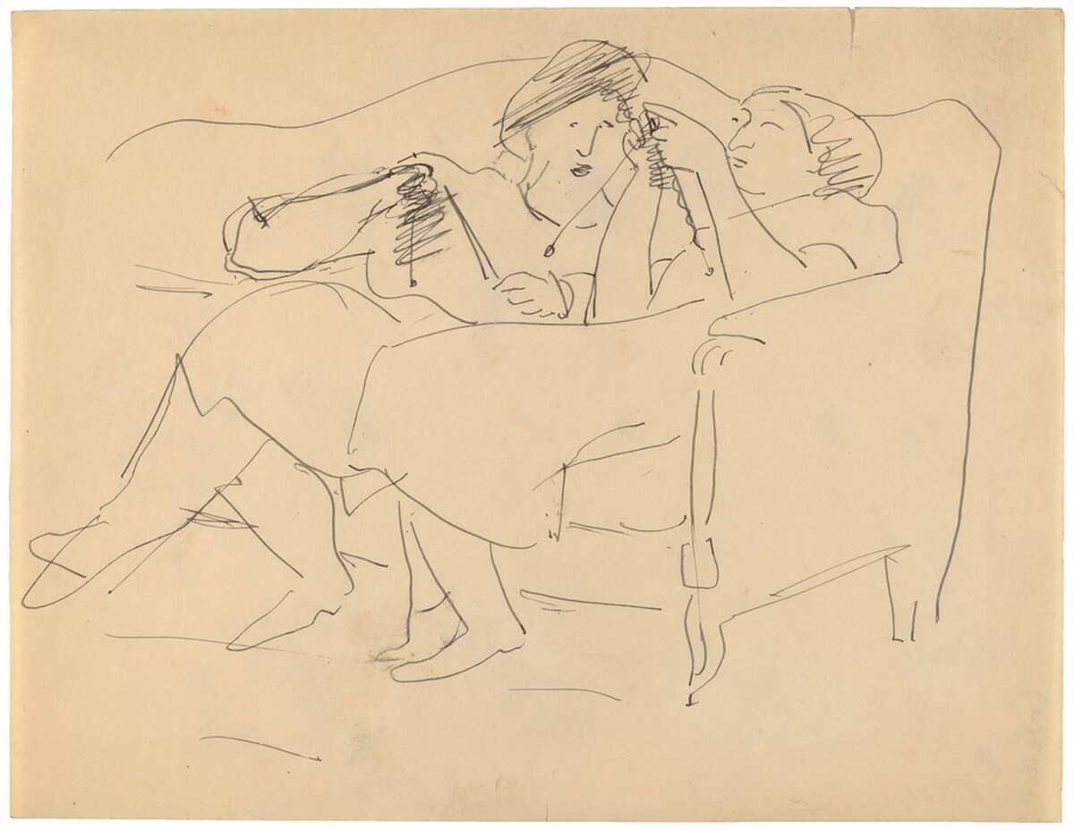 Two Women Leaning Back in Sofa, Knitting by Mark Rothko