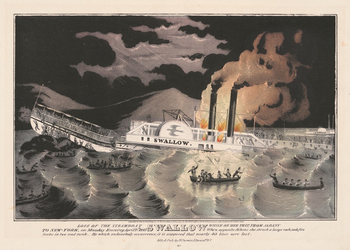 Loss of the Steamboat Swallow: While on Her Trip, from Albany to New-York, on Monday Evening April 7th 1845 by Nathaniel Currier