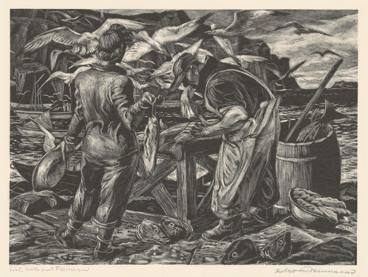 Girl, Gulls, and Fisherman by Robert von Neumann