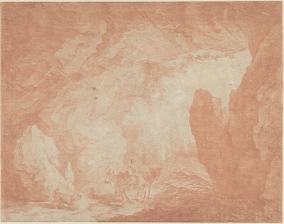 Young Woman with Donkeys Riding under a Natural Bridge