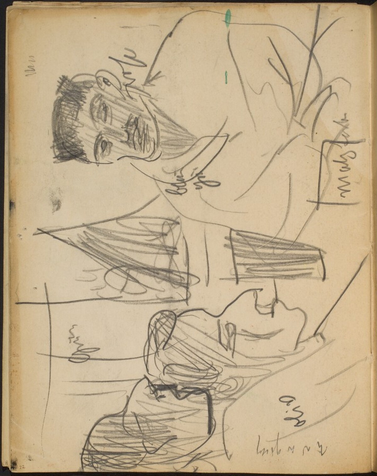 Drei Figuren in Interieur, Notizen (Three Figures with Inscriptions) [p. 22] by Max Beckmann