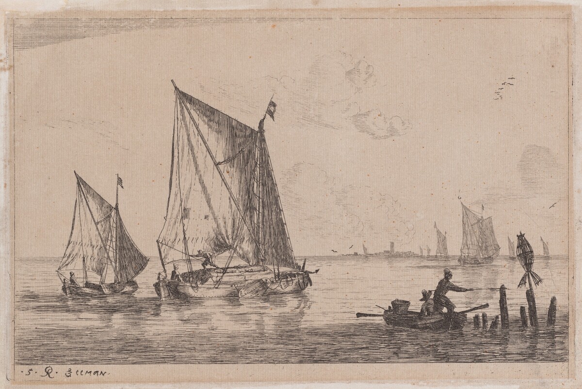 A "Duinopschuit," a Smaller Sailing Boat, and a Rowboat by Reinier Nooms, called Zeeman