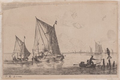 A "Duinopschuit," a Smaller Sailing Boat, and a Rowboat