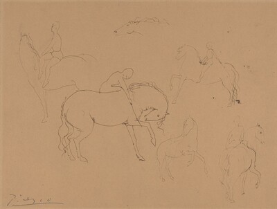 Six Circus Horses with Riders
