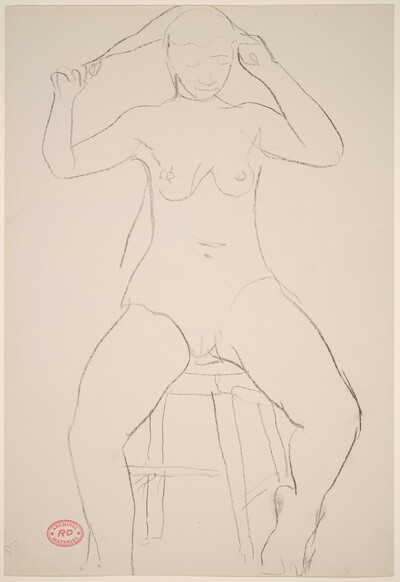 Untitled [seated nude pulling her hair]