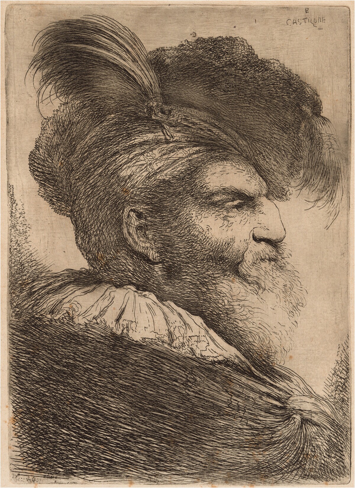 Man with a Long Beard and Headdress, Facing Right by Giovanni Benedetto Castiglione