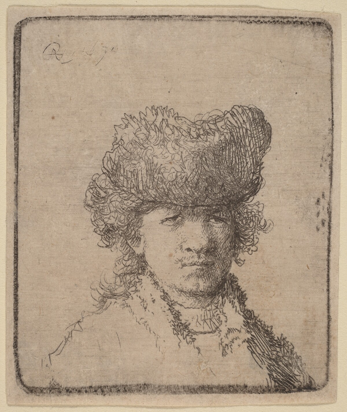 Self-Portrait in a Fur Cap by Rembrandt van Rijn