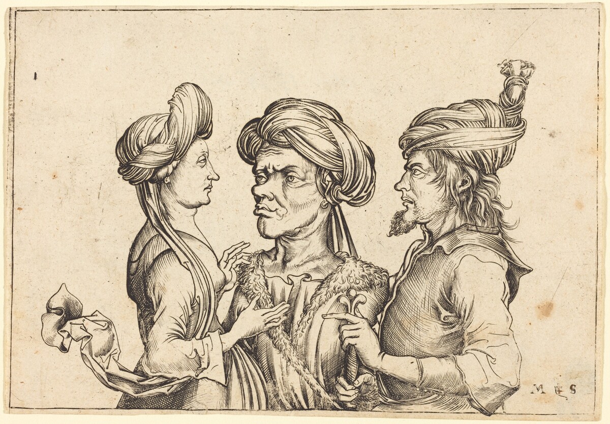 Three Oriental Figures by Follower of Martin Schongauer