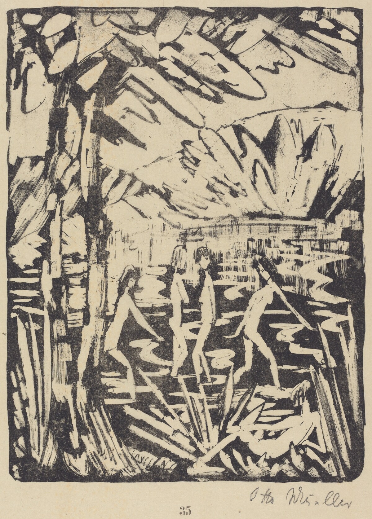 Five Girls at a Forest Pond (Funf Madchen am Waldteich) by Otto Mueller