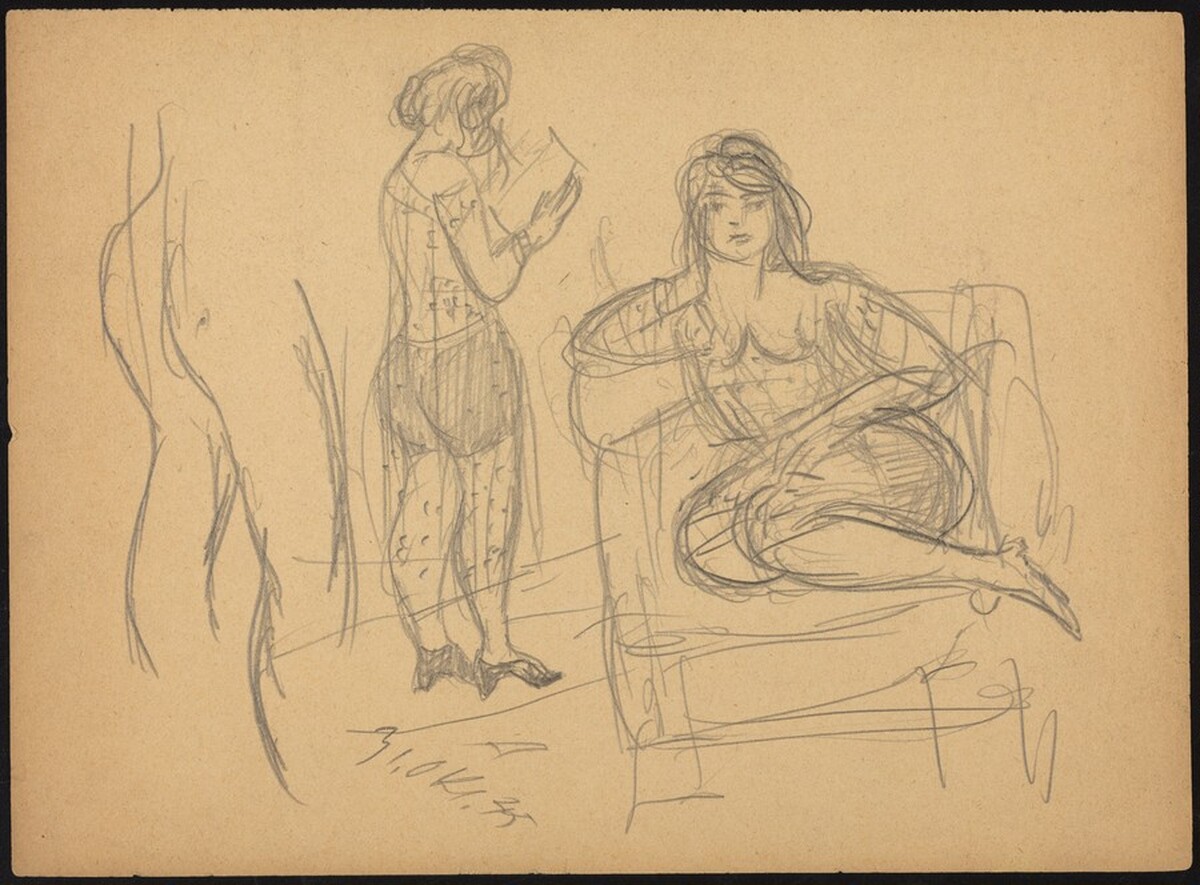 Seated Woman and Woman Reading by Max Beckmann