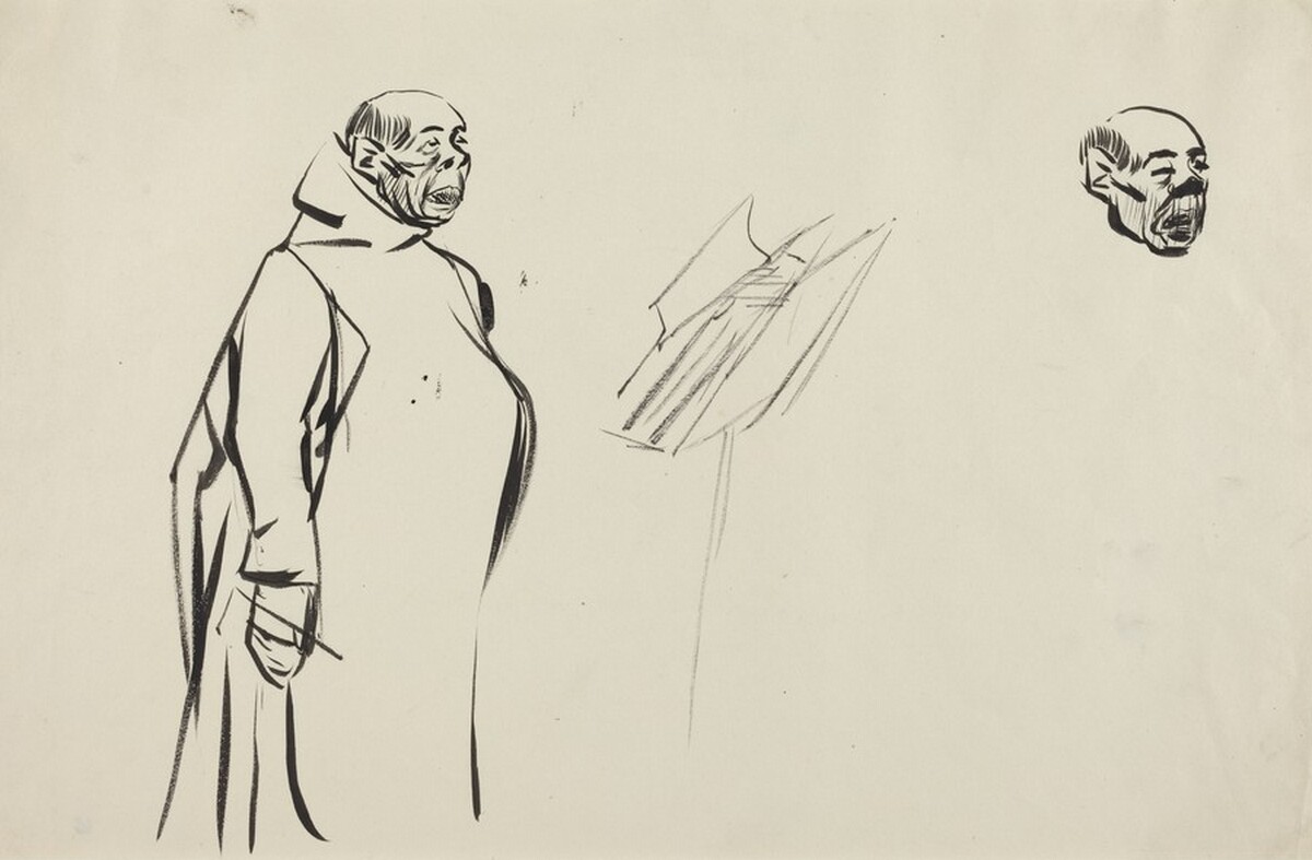 Robed Figure behind a Pulpit; Head of a Man by Jean-Louis Forain