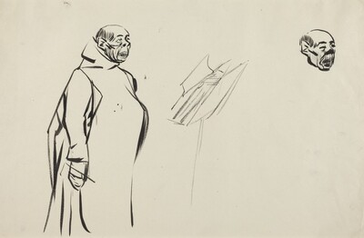 Robed Figure behind a Pulpit; Head of a Man