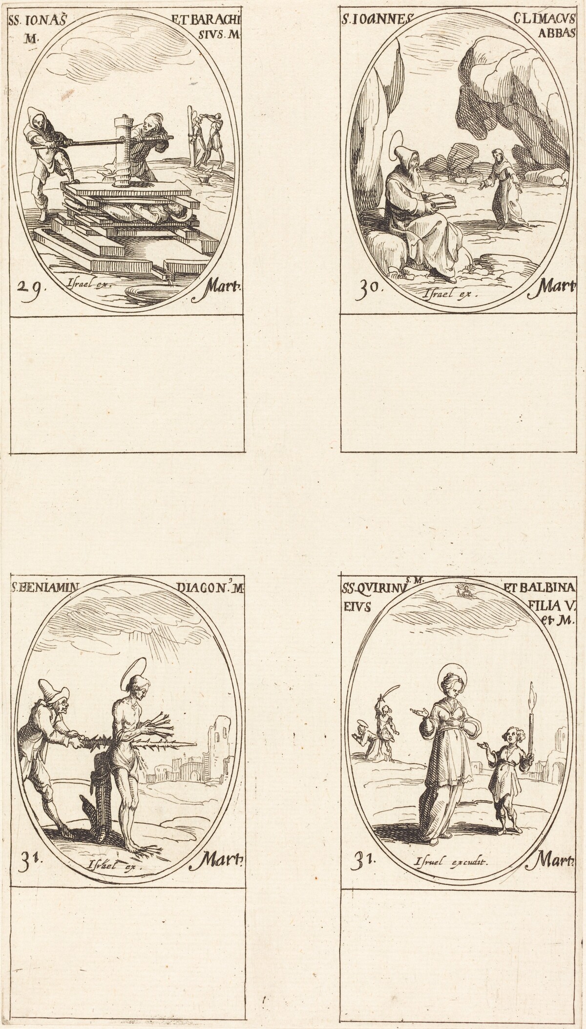 Sts. Jonas & Barachisius; St. John Climacus, Abbot; St. Benjamin; Sts. Quirinus & Bal by Jacques Callot