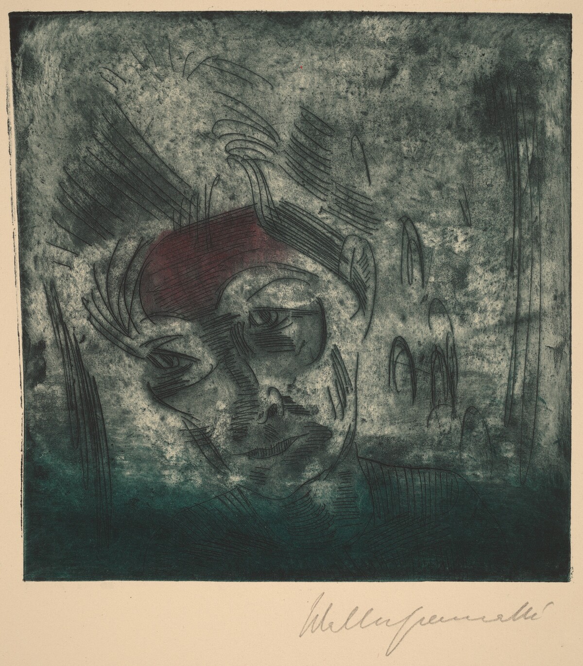 Bust of a Weary Man, Self-portrait (Ermüdender Kopf, Selbstporträt) by Walter Gramatté