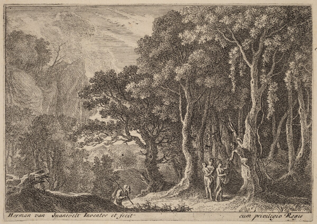 A Satyr Gathering Fruit by Herman van Swanevelt