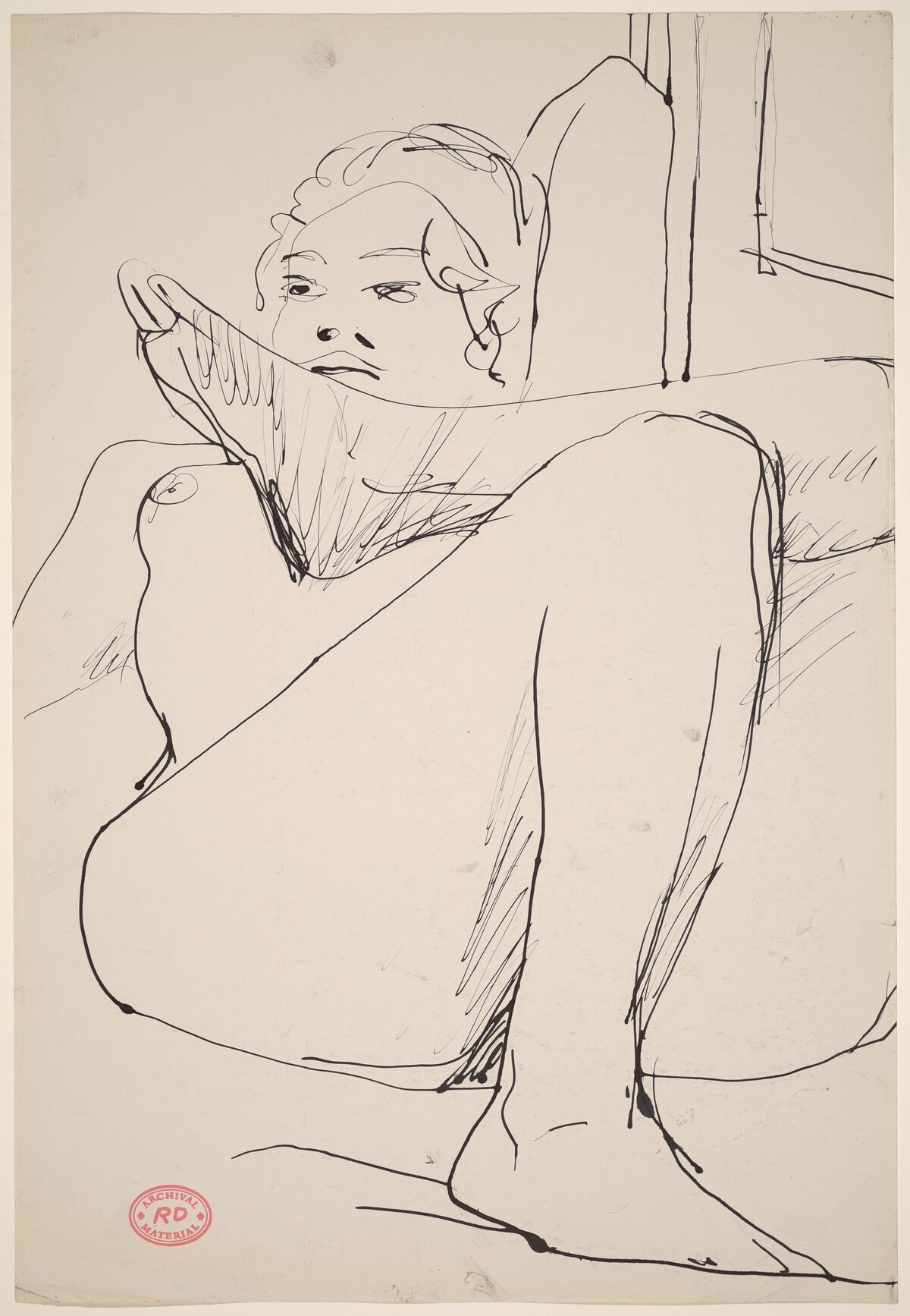 Untitled [nude lying back with her arm behind her head and legs crossed] by Richard Diebenkorn