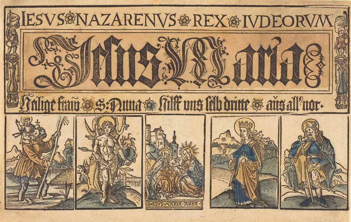 Saint Anne, The Madonna and Child and Saints Christopher, Sebastian, Clara and Roche by German 15th Century