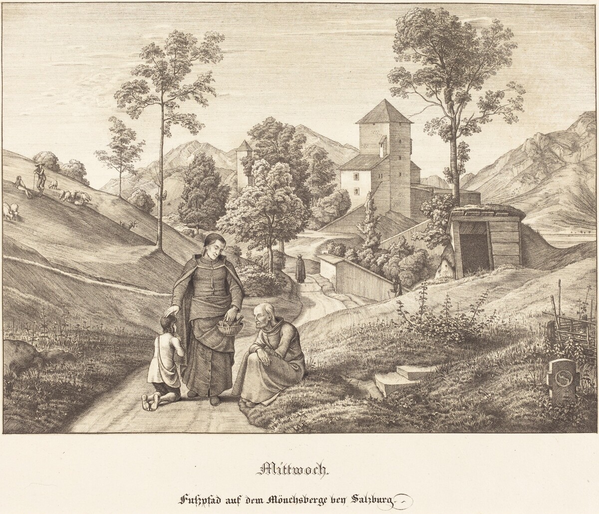 Mittwoch - Fusspfad auf dem Mönchsberge bey Salzburg (Wednesday - Footpath on the Mönchsberge near Salzburg) by Ferdinand Olivier