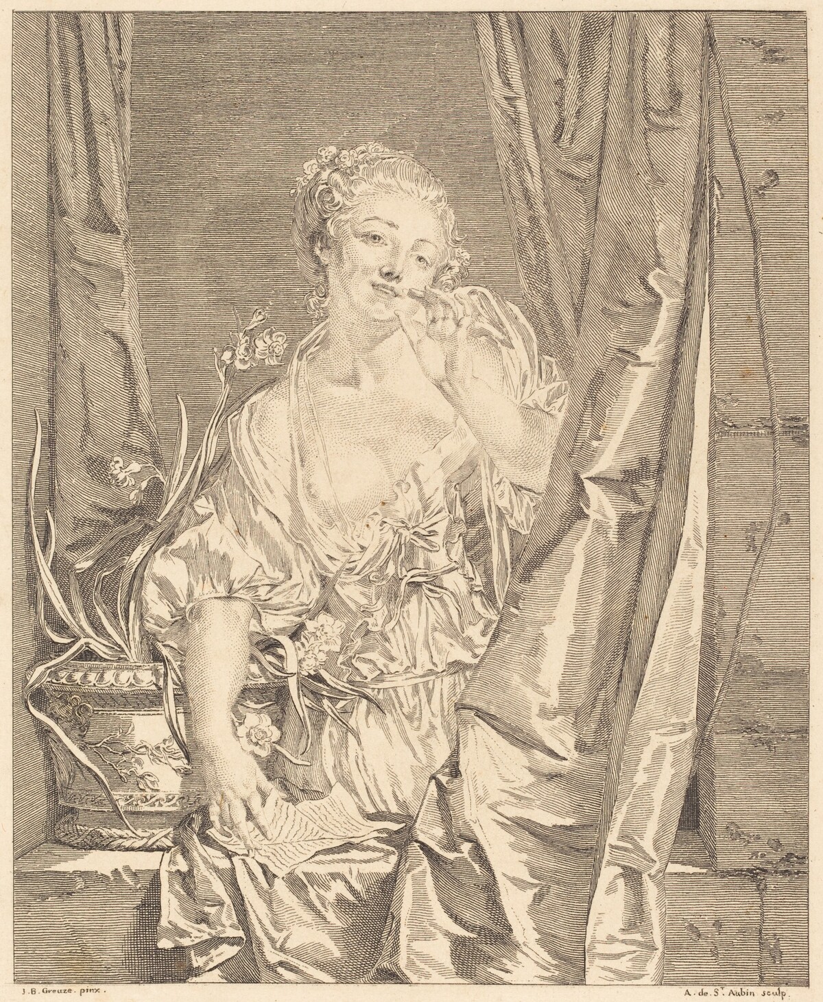 Le baiser envoyé by Augustin de Saint-Aubin after Jean-Baptiste Greuze