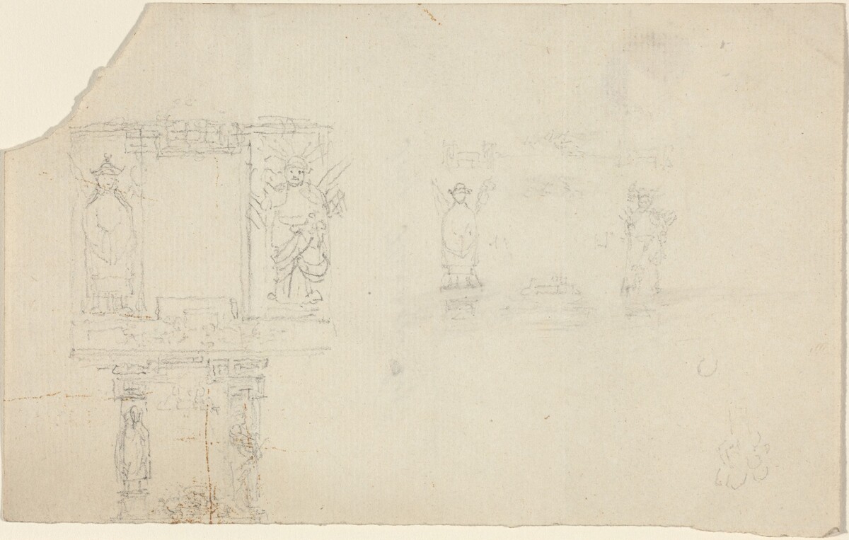 Structure with Figures in Asian Dress (Illustration for “The Casket”?) by John Flaxman
