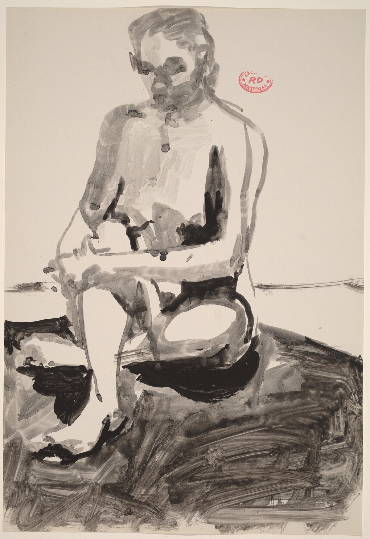 Untitled [seated female nude holding right leg] by Richard Diebenkorn