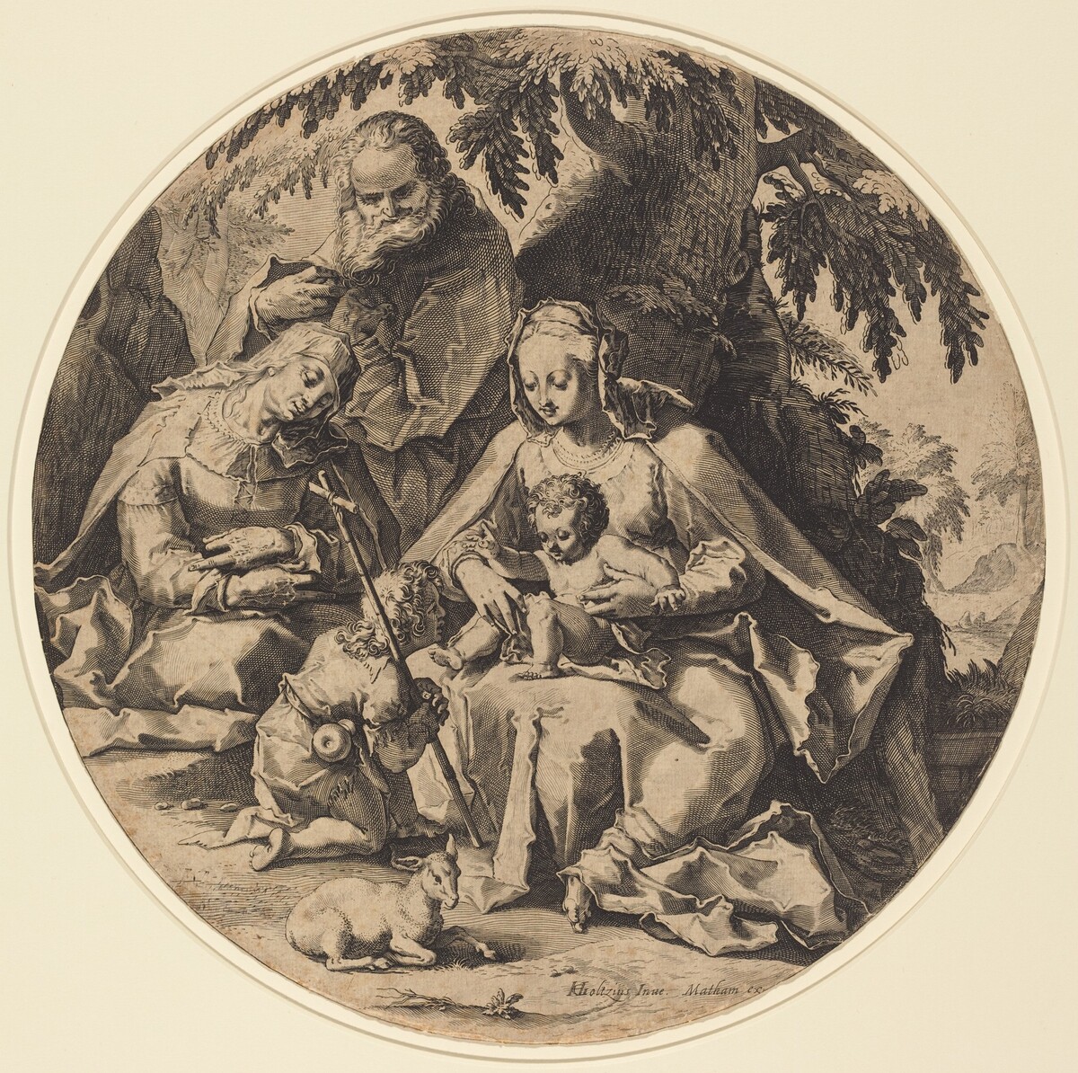 The Holy Family with Saint Elizabeth and Saint John the Baptist by Workshop of Jacob Matham, after Hendrik Goltzius