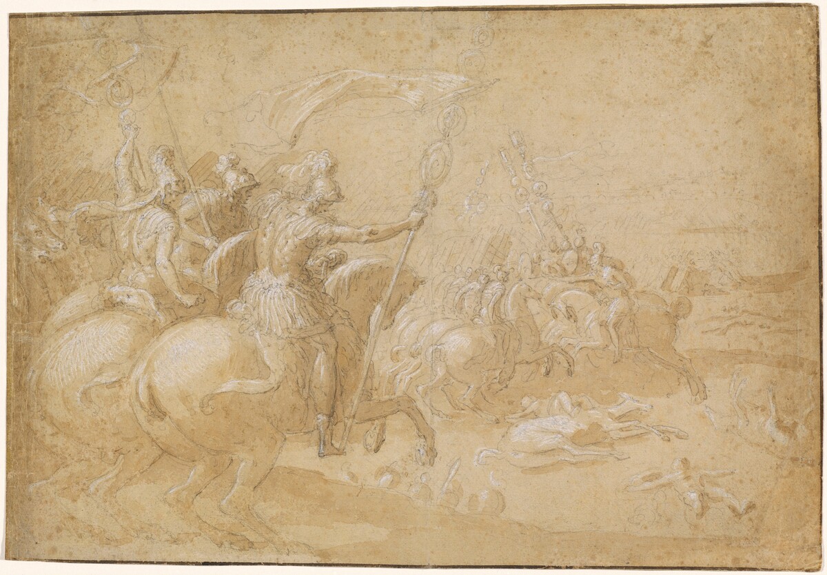 Ancient Roman Warriors Riding into Battle by Antoine Caron