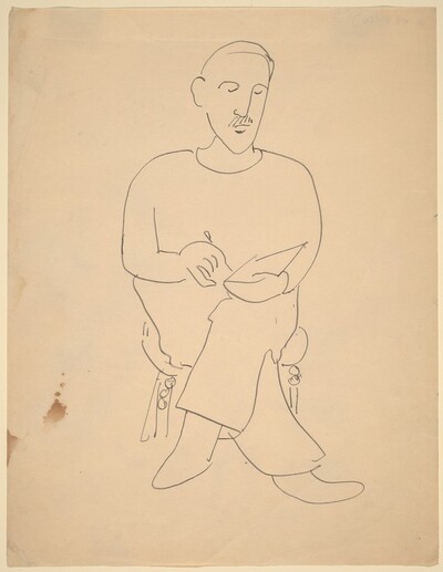 Man with Mustache, Seated with Legs Crossed, Writing