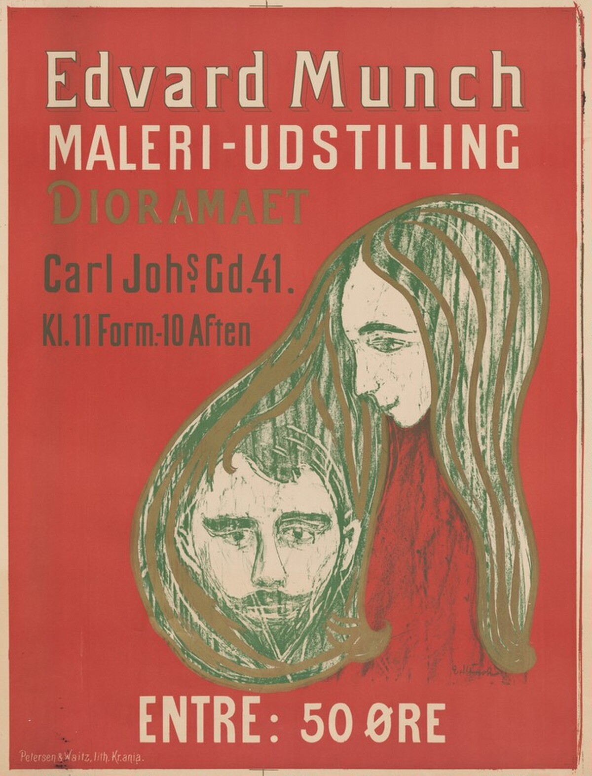 Poster: Man's Head in Woman's Hair (Plakat: Mannshode i kvinnehår) by Edvard Munch