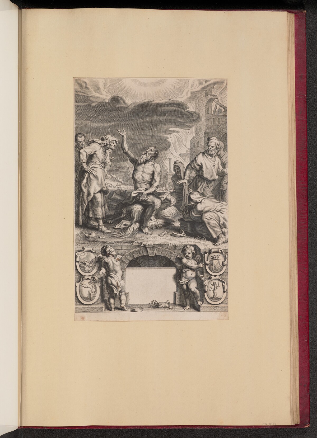 Title Page for Balthasar Cordier, Iob Elvcidatvs by Cornelis Galle II after Abraham van Diepenbeeck