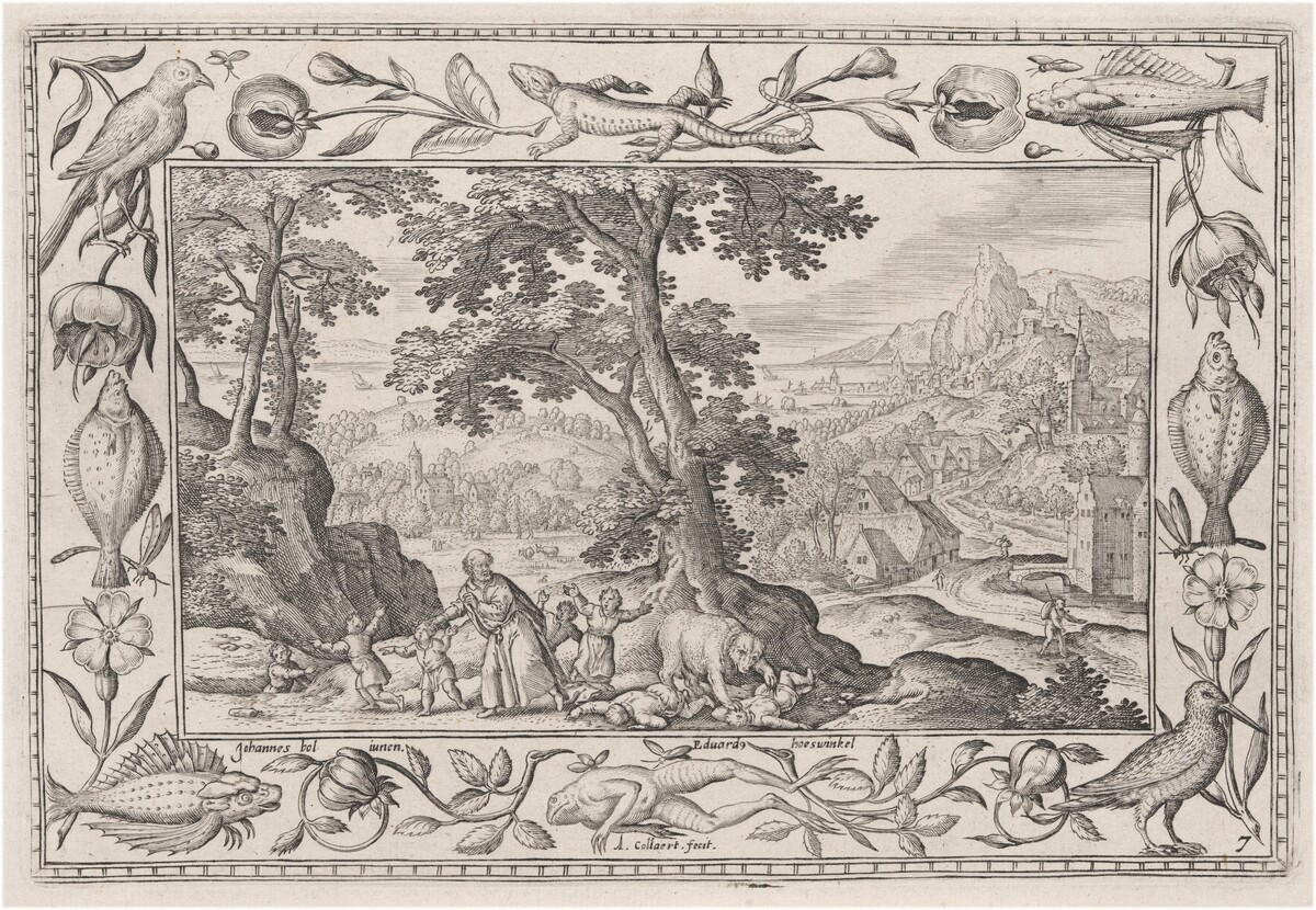 The Mocking Children Cursed by Elijah and Eaten by a She-Bear by Adriaen Collaert, after Hans Bol