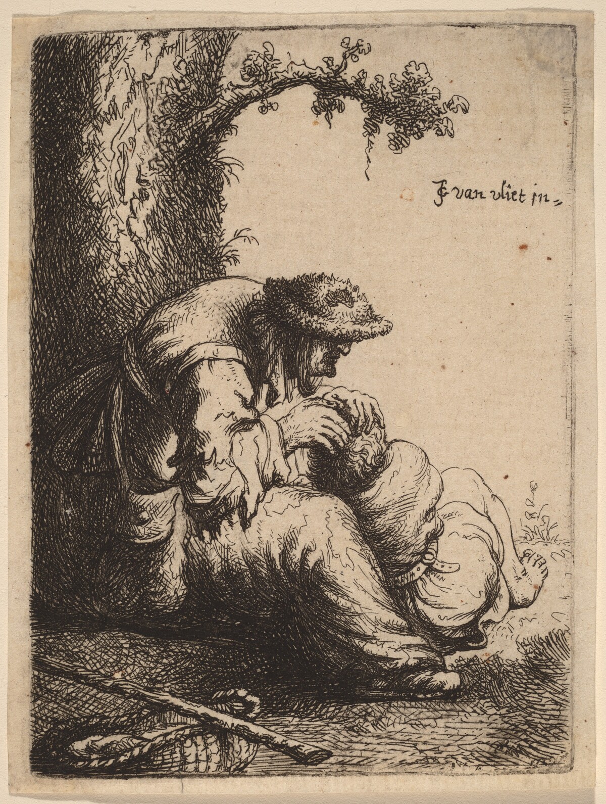 Beggar Woman Fleaing a Boy by Johannes van Vliet