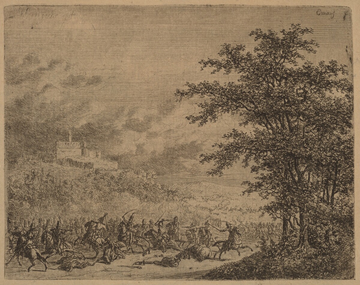 The Affair near Konigstein  (L'Affaire pres de Koenigstein) [recto] by Gerhardus Emaus de Micault