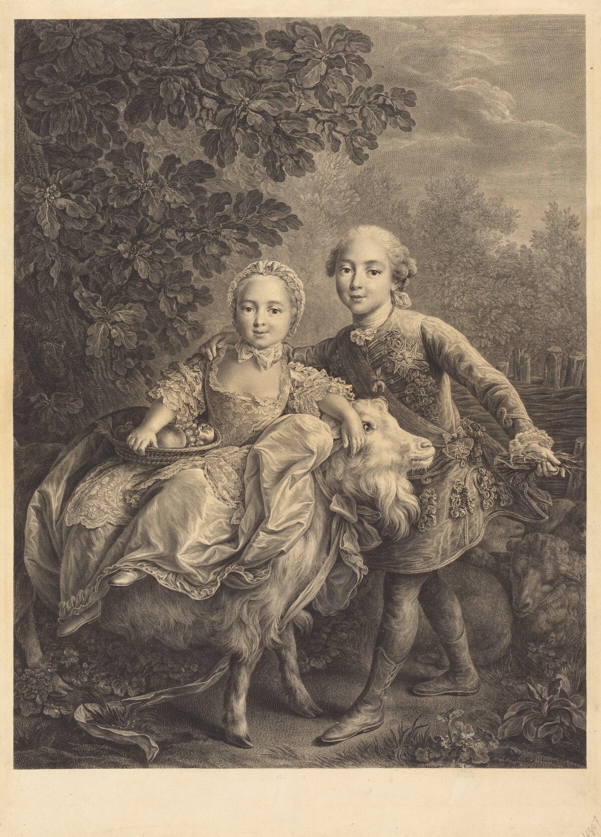 The Comte d'Artois and His Sister Mademoiselle Clotilde by Jacques-Firmin Beauvarlet after François-Hubert Drouais