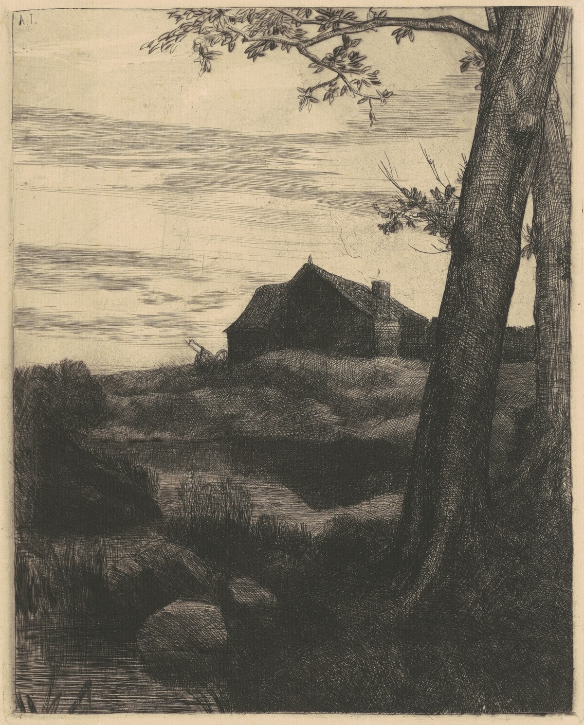 Farm with a Large Tree (La Ferme au Grand Arbre) by Alphonse Legros