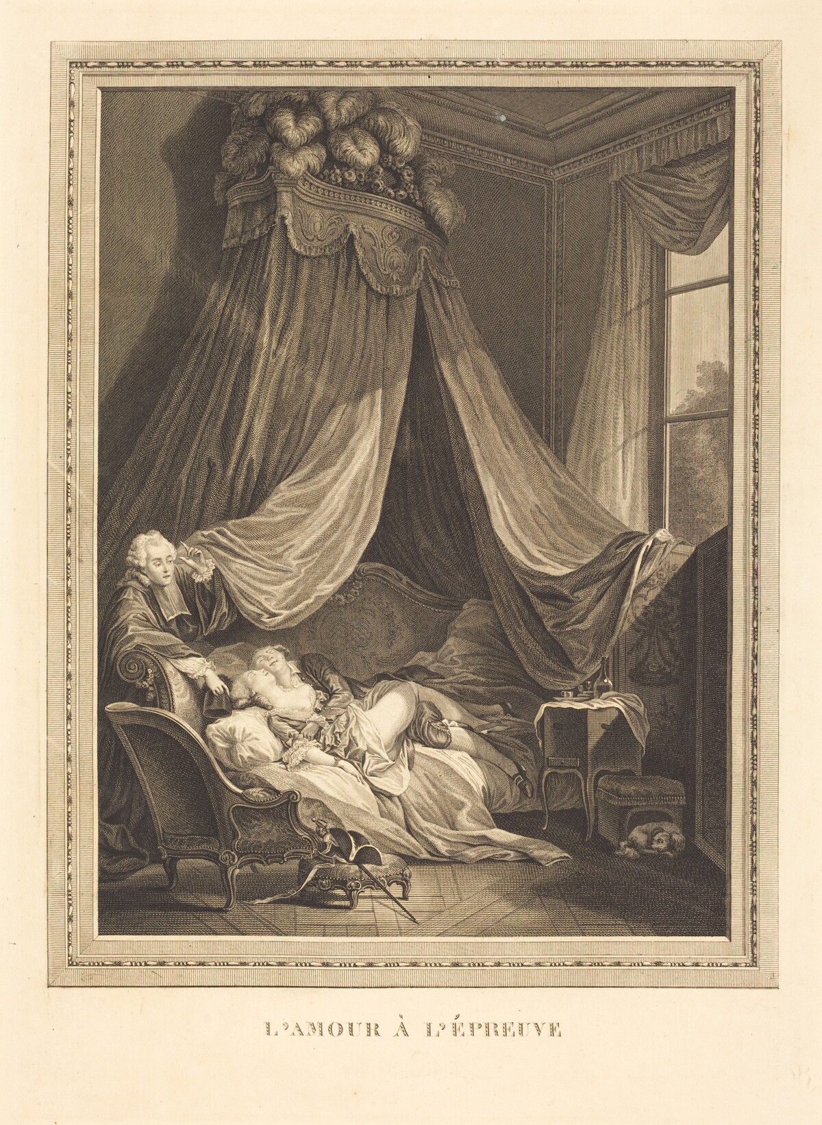 L'Amour à l'épreuve by Jacques-Firmin Beauvarlet after Pierre-Antoine Baudouin