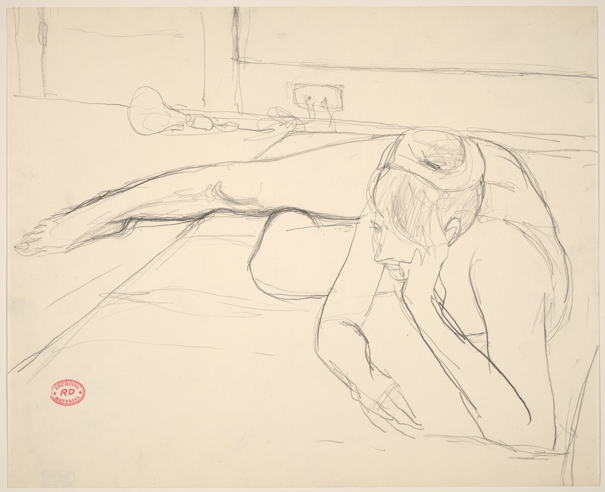 Untitled [female nude resting on floor with head on hand] by Richard Diebenkorn